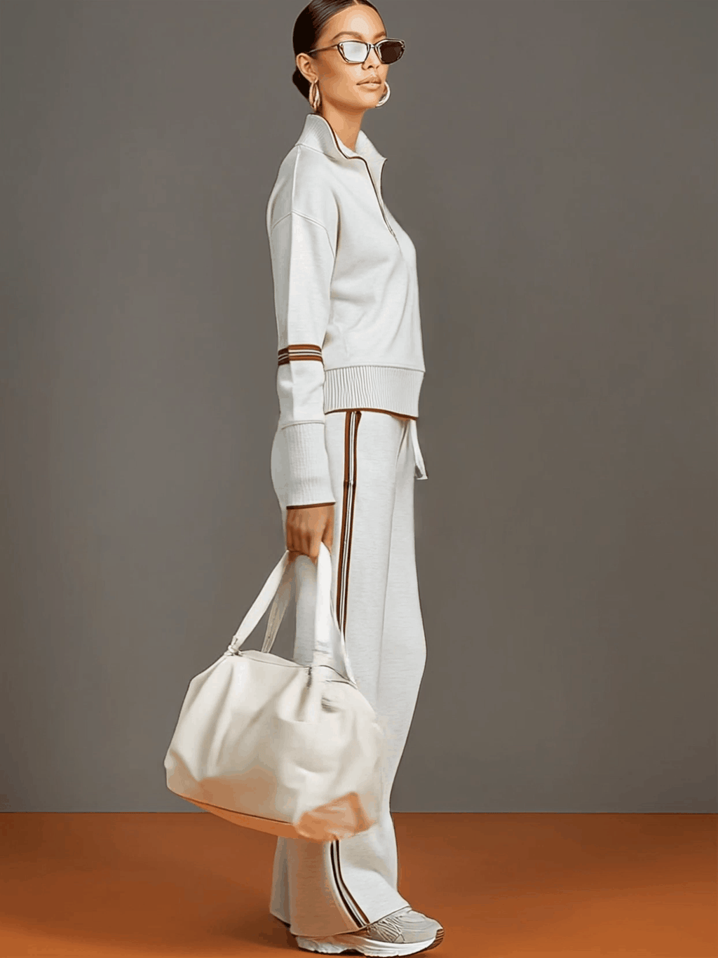 Conjunto de dos piezas de rayas con blusa y pantalones de pierna ancha
