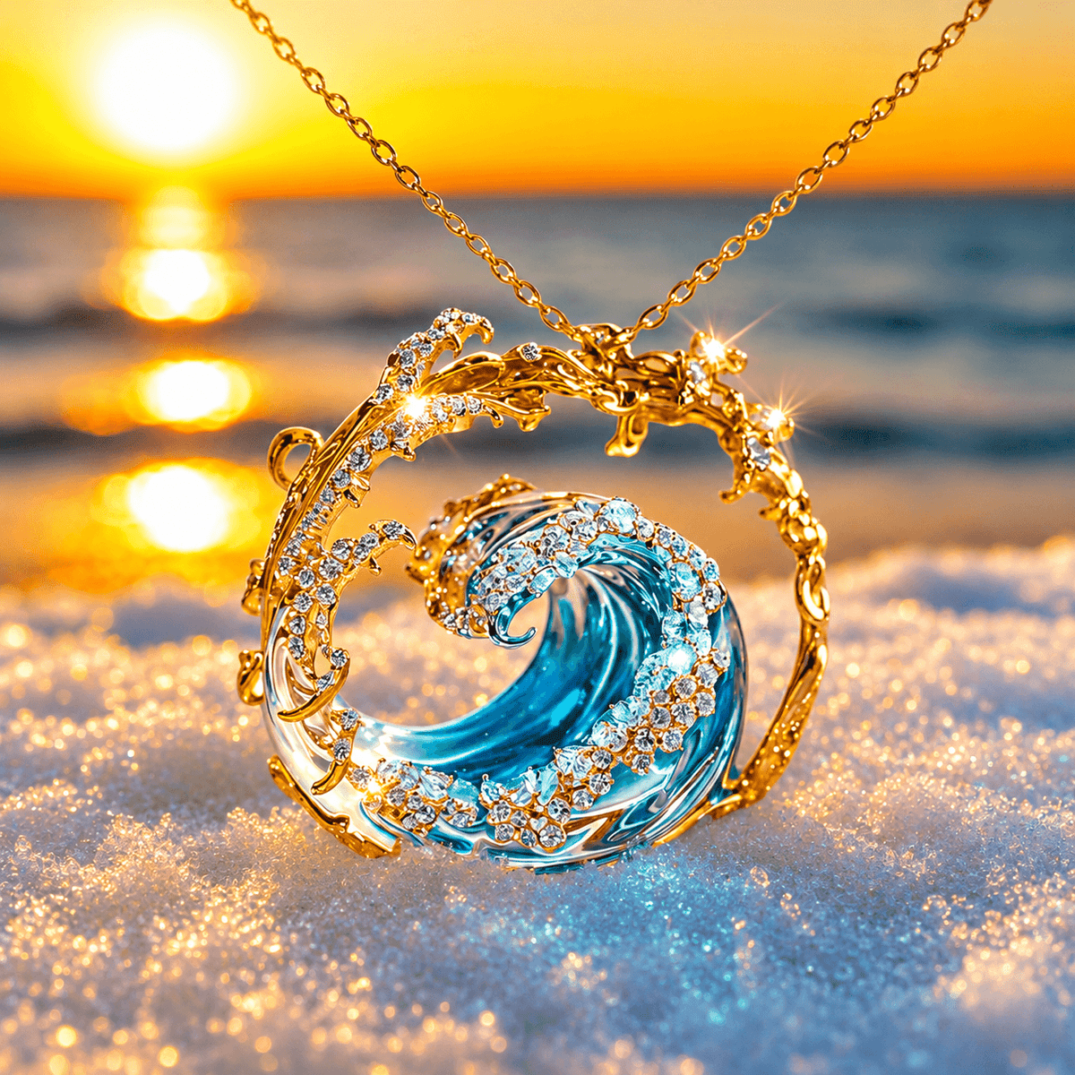 Ocean-Themed Necklace with Warm Finish in Gold Colour