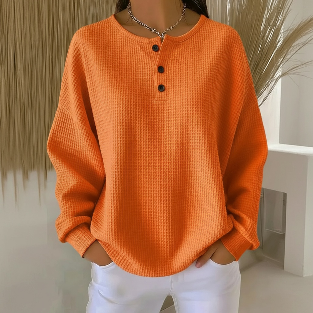 Waffle Knit Henley Top with Button Placket