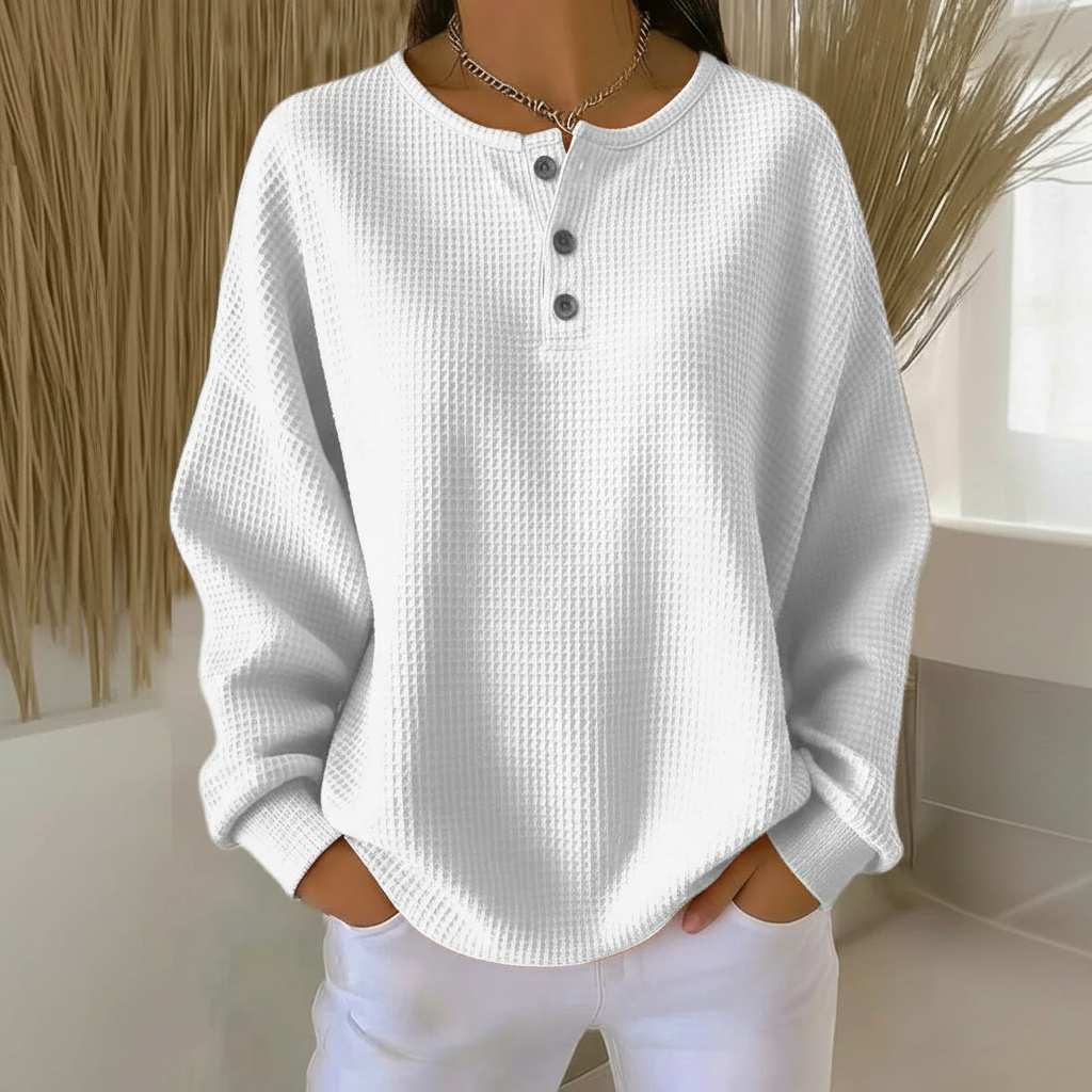 Waffle Knit Henley Top with Button Placket