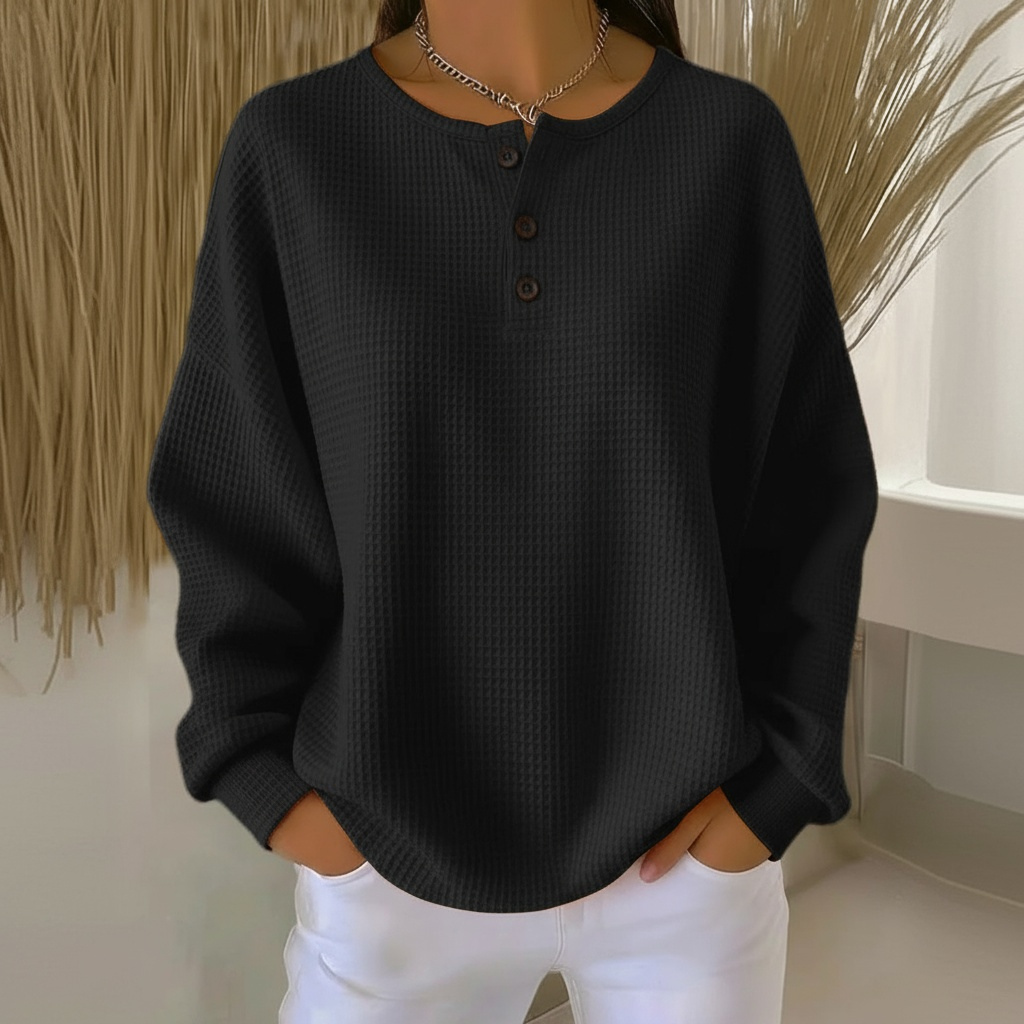 Waffle Knit Henley Top with Button Placket