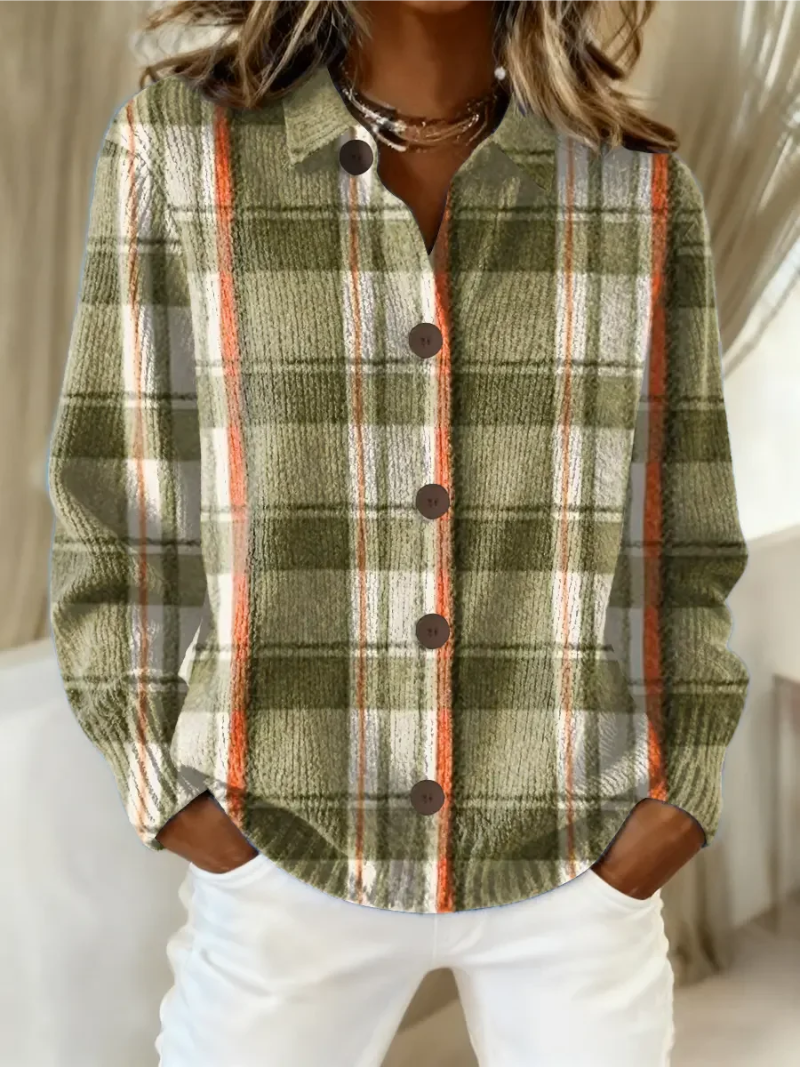 Checked Cotton Flannel Blouse with Collar