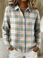 Blusa de franela de algodón a cuadros con cuello