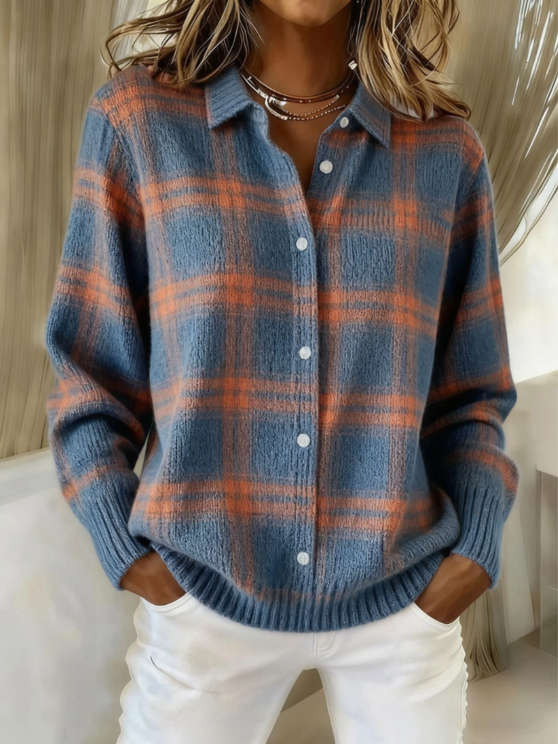 Blusa de franela de algodón a cuadros con cuello