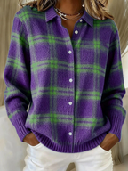Blusa de franela de algodón a cuadros con cuello
