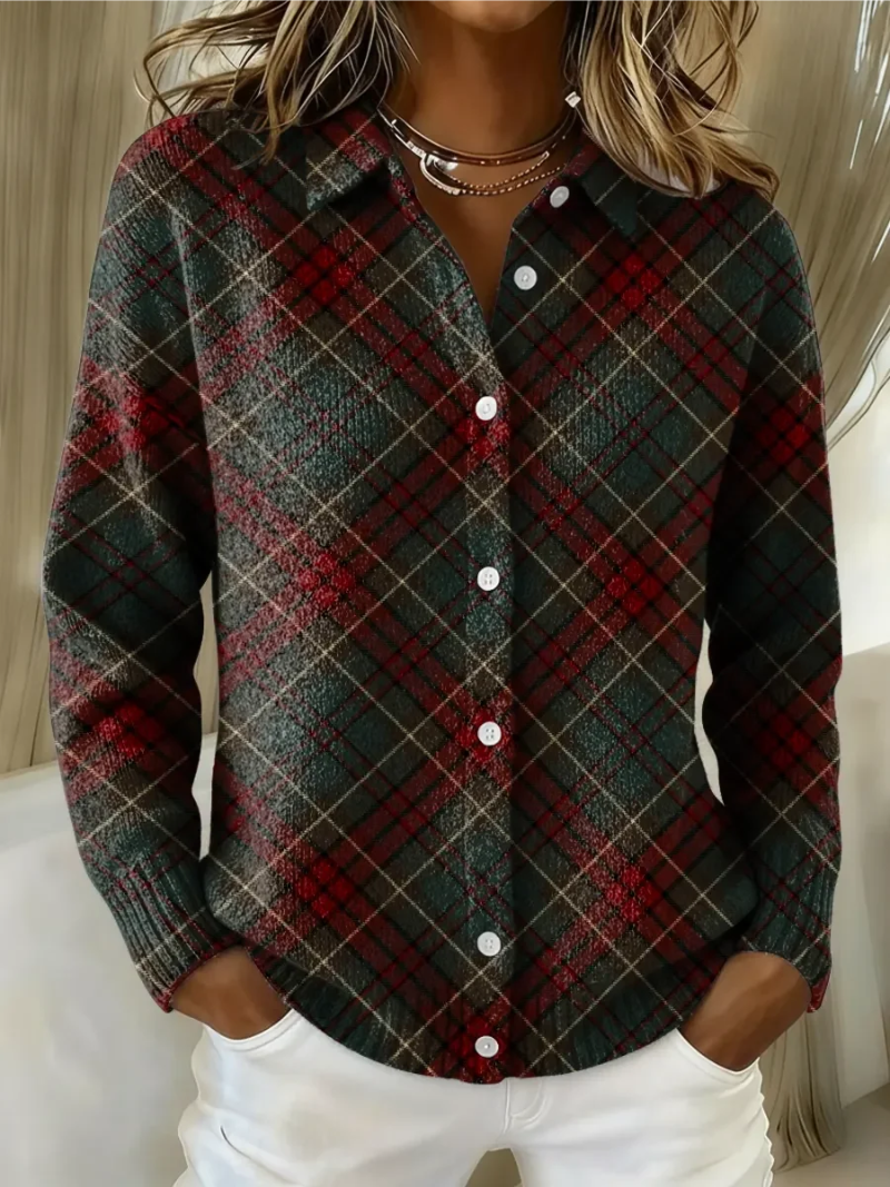 Checked Cotton Flannel Blouse with Collar