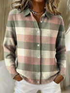 Blusa de franela de algodón a cuadros con cuello