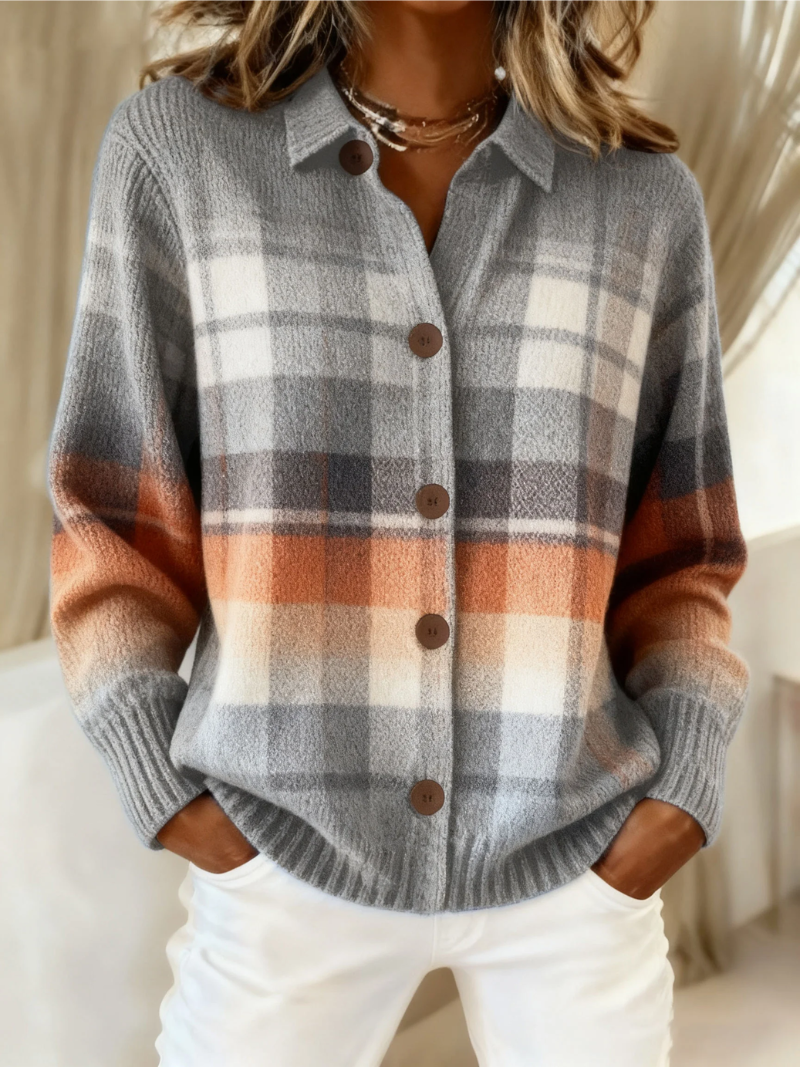 Blusa de franela de algodón a cuadros con cuello