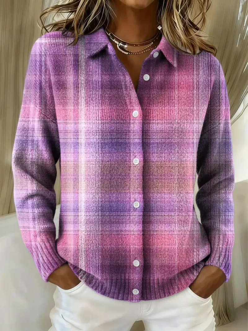 Checked Cotton Flannel Blouse with Collar