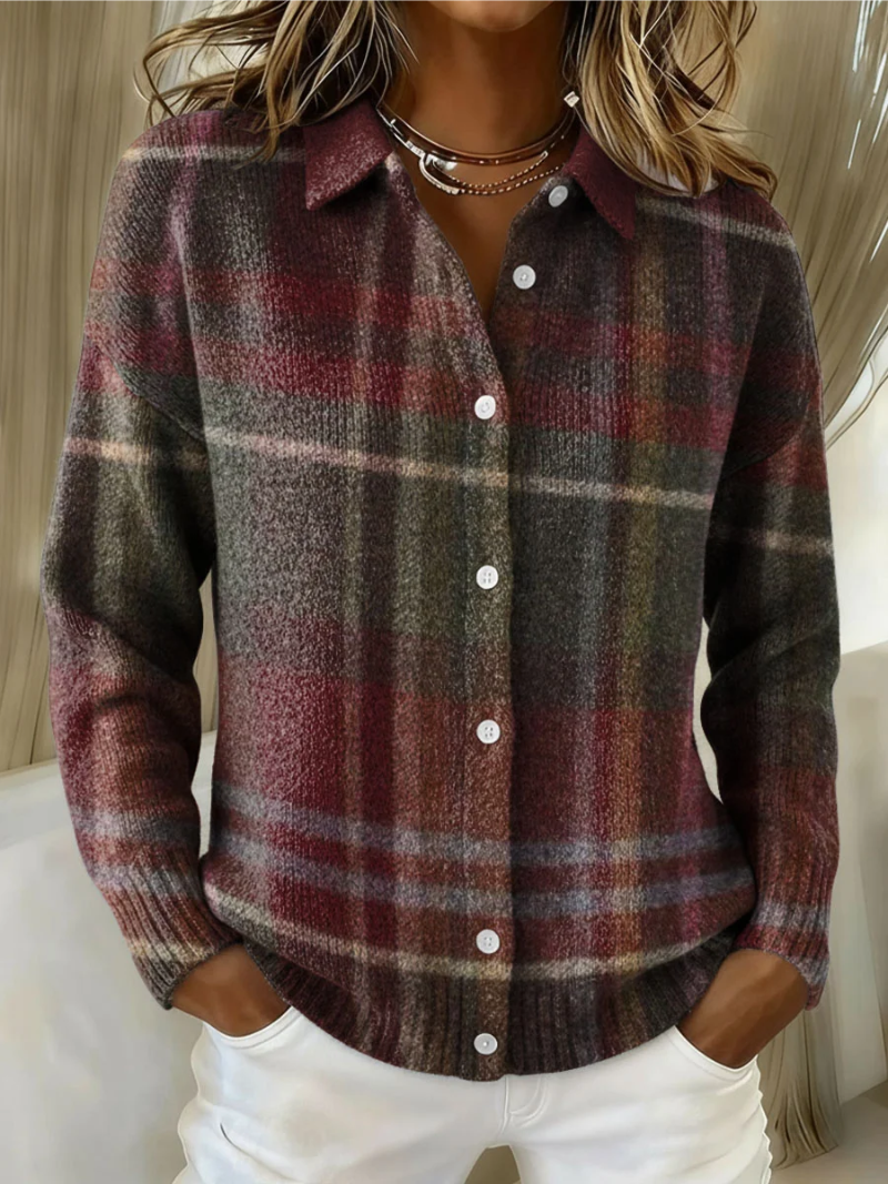 Checked Cotton Flannel Blouse with Collar