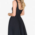 Fitted Midi Dress with Wide Straps and Modern Neckline