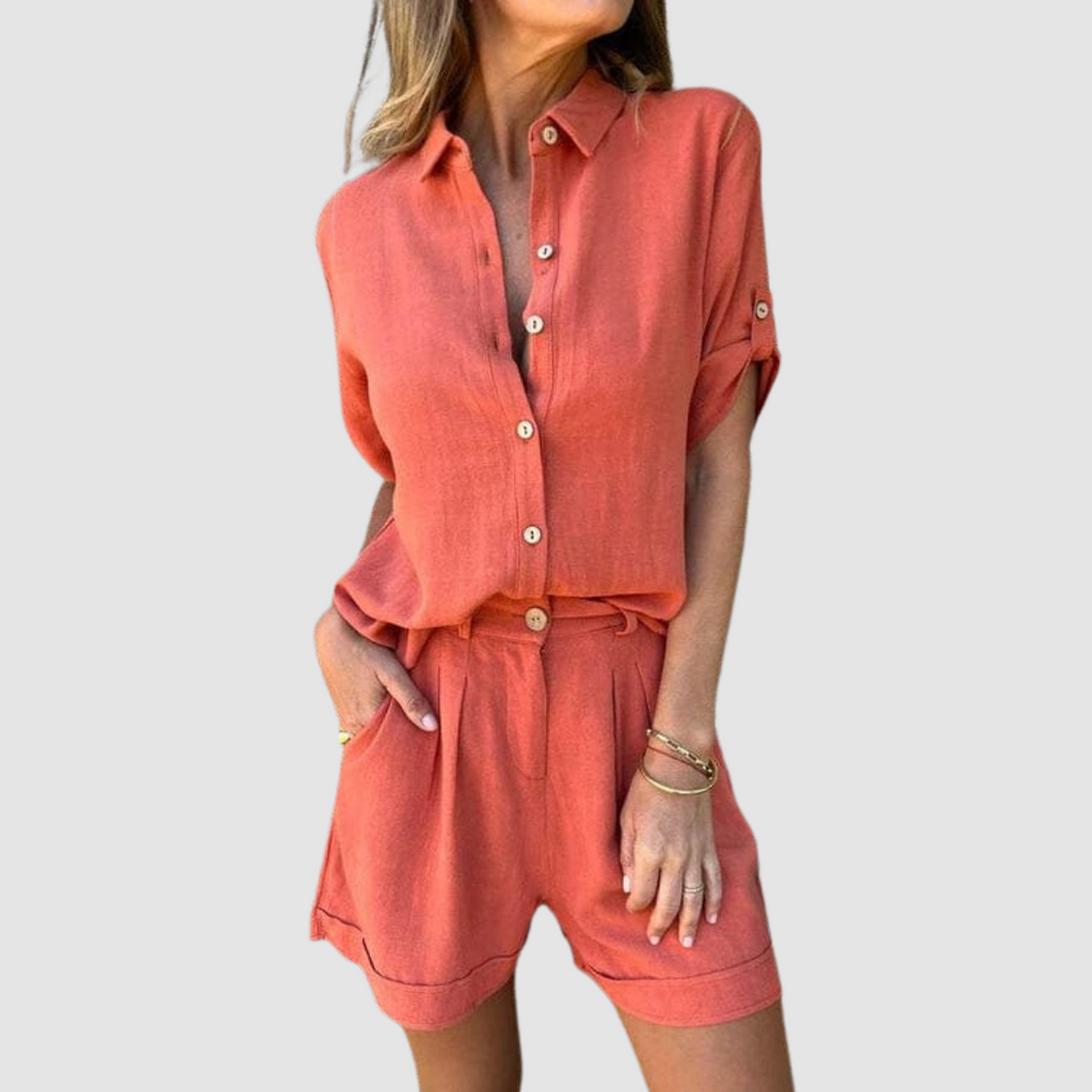 Checked Summer Two Piece Set with Pockets