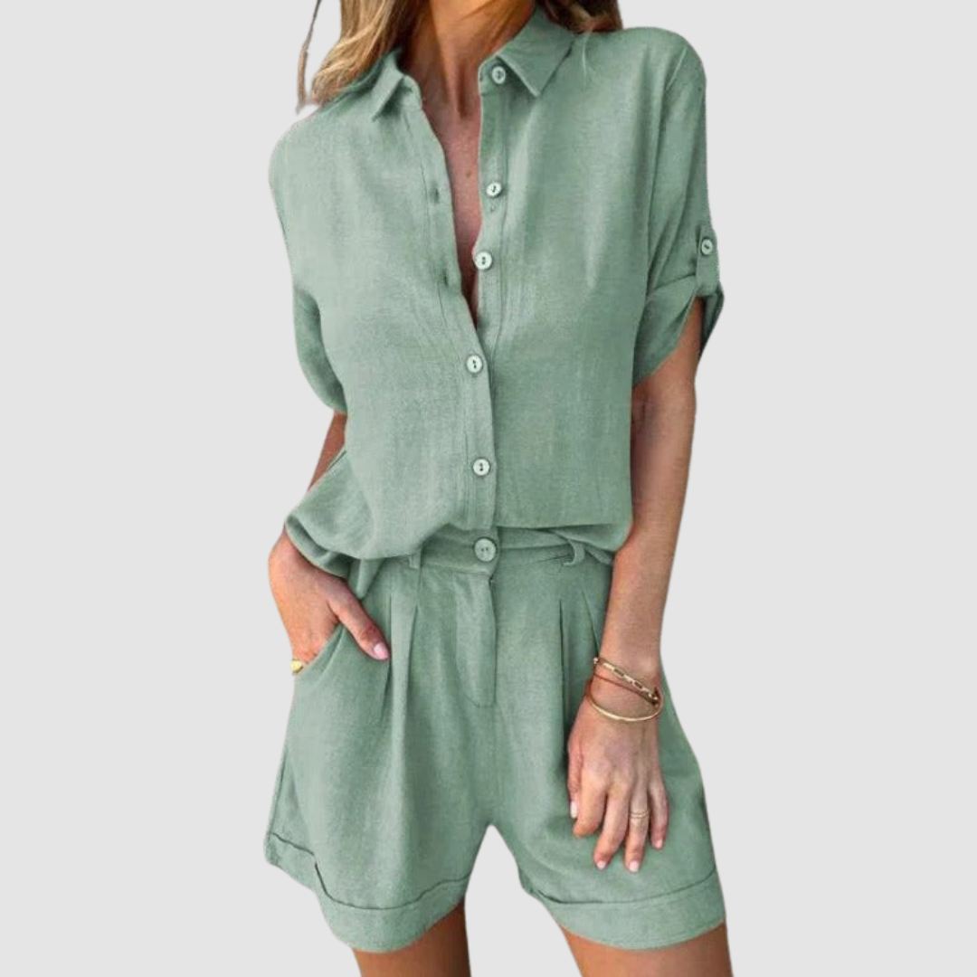 Checked Summer Two Piece Set with Pockets