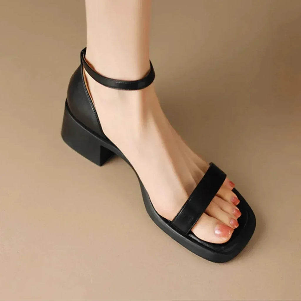 Leather Look Sandals with Block Heel and Ankle Strap