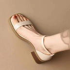 Leather Look Sandals with Block Heel and Ankle Strap