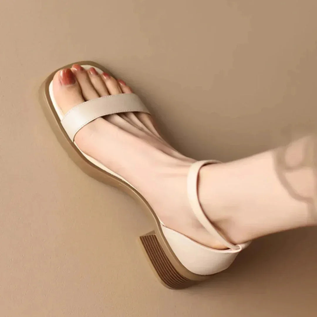 Leather Look Sandals with Block Heel and Ankle Strap