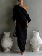 One Shoulder Maxi Dress with Long Sleeve and Ruched Detail