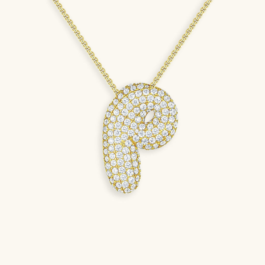 Pavé Bubble Initial Necklace with Sparkling Letter