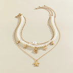 Starfish and Faux Pearl Choker Necklace with Beach Charm