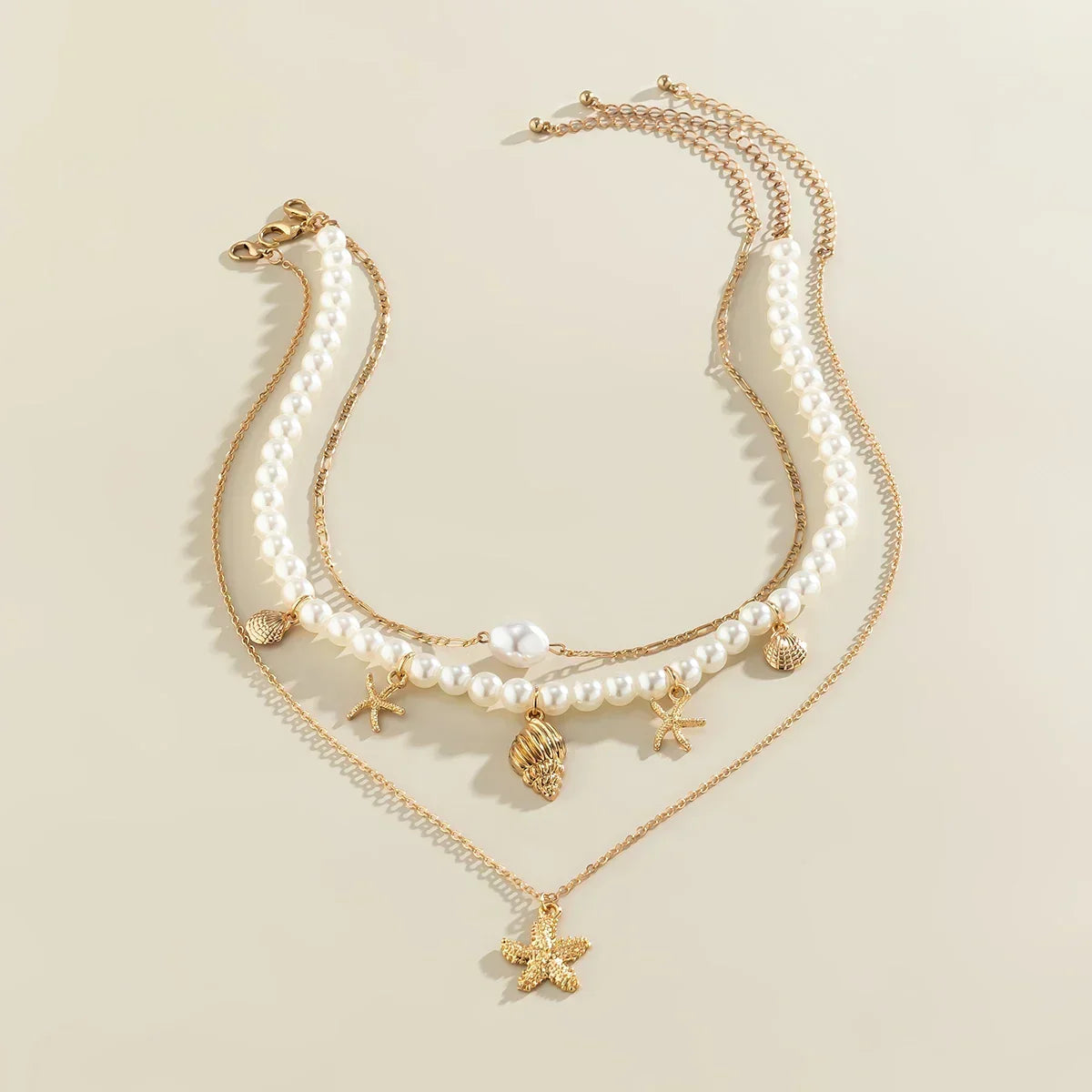 Starfish and Faux Pearl Choker Necklace with Beach Charm