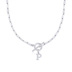 Paperclip Initial Necklace with Circle Toggle Clasp