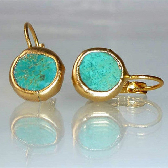 Vintage-Style Blue-Green Stone Earrings in Gold Colour
