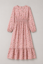 Floral Print Long-Sleeve Dress with Waist Seam
