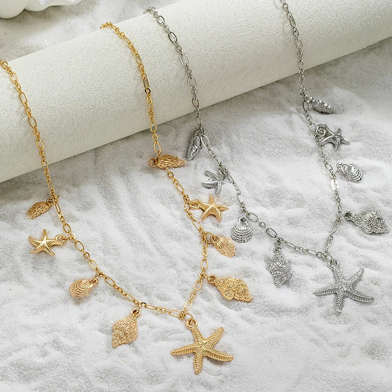 Starfish and Shell Pendant Necklace with Seaside Charm
