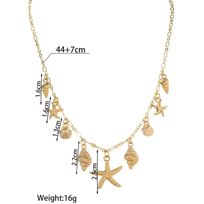 Starfish and Shell Pendant Necklace with Seaside Charm
