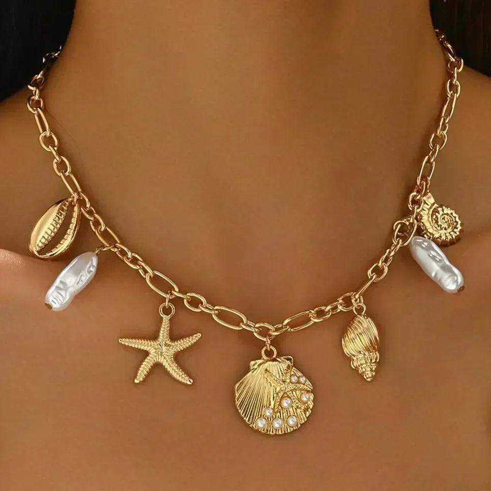 Faux Pearl Starfish Ocean Necklace in Two Styles with Beach Feel