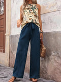 Checked Sleeveless Two Piece Set with Flowing Trousers
