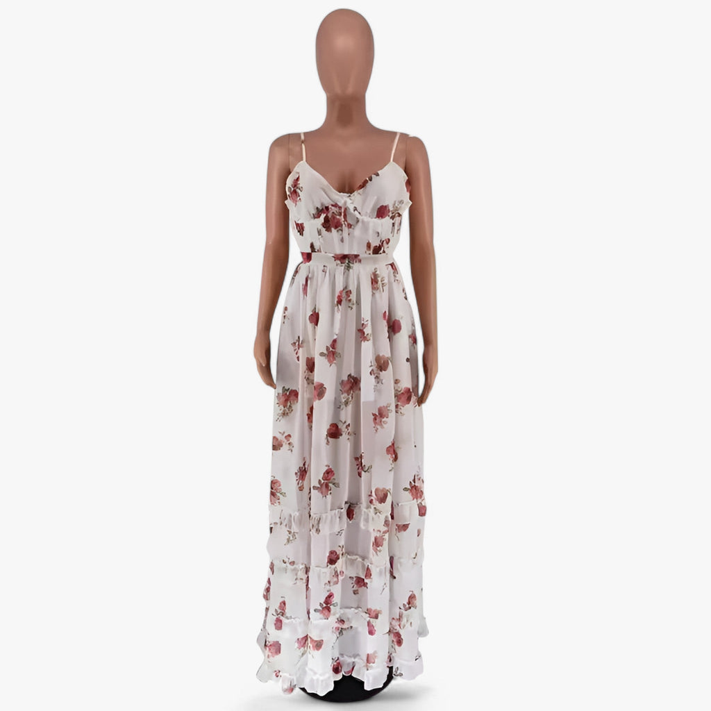 Vestido largo estampado sin mangas con delantero cruzado para los días de verano