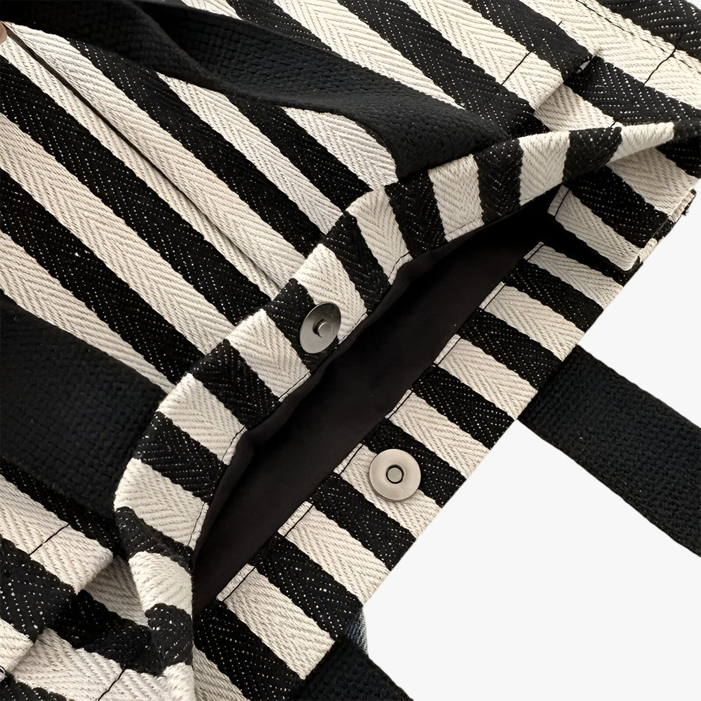 Spacious Striped Canvas Shoulder Bag for Day and Travel