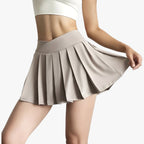Pleated High-Waist Sports Skirt with Built-In Shorts