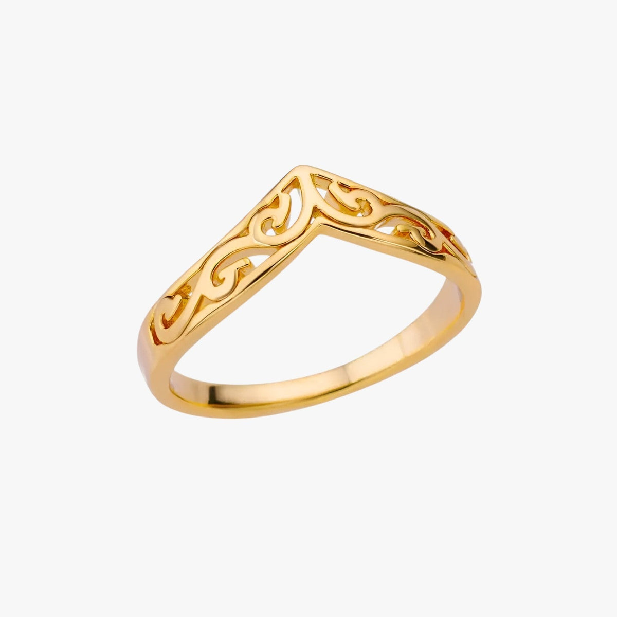 Gold-Tone Stainless Steel Ring with Plant Totem Design