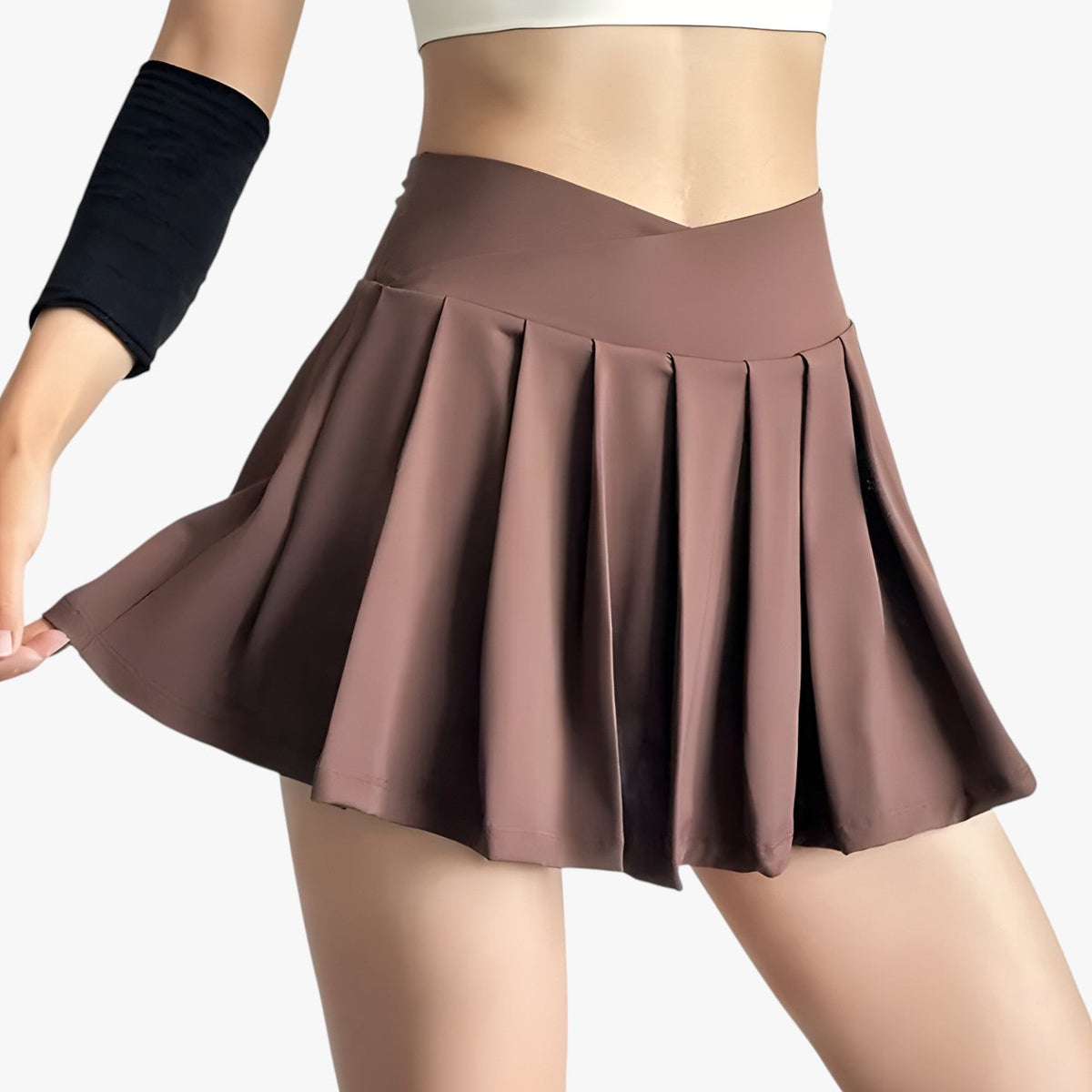 Pleated High-Waist Sports Skirt with Built-In Shorts