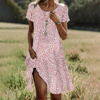Vestido boho de estampado floral con escote de pico y cintura alta