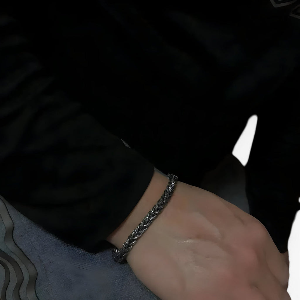 Handwoven Silver-Tone Bracelet for Men