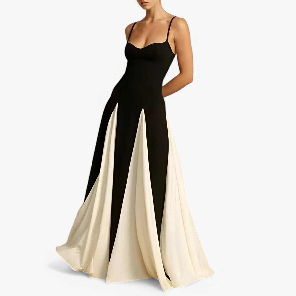 Vestido de noche con hombros al aire y escote cruzado