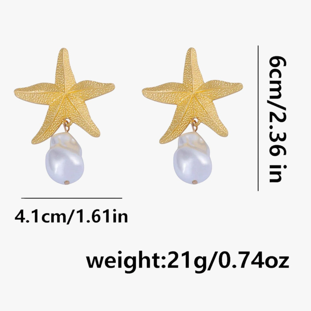 Starfish Shell-Shaped Earrings in Silver or Gold Finish