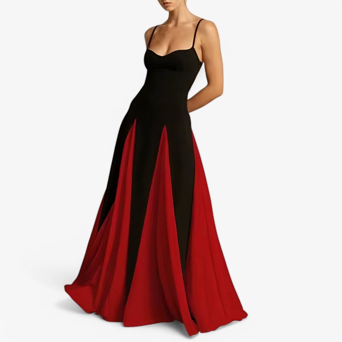 Vestido de noche con hombros al aire y escote cruzado