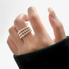 Handgjord geometrisk ring i tre lager i silverton