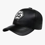 Embroidered Faux Leather Cap with Wide Brim for Sun Protection