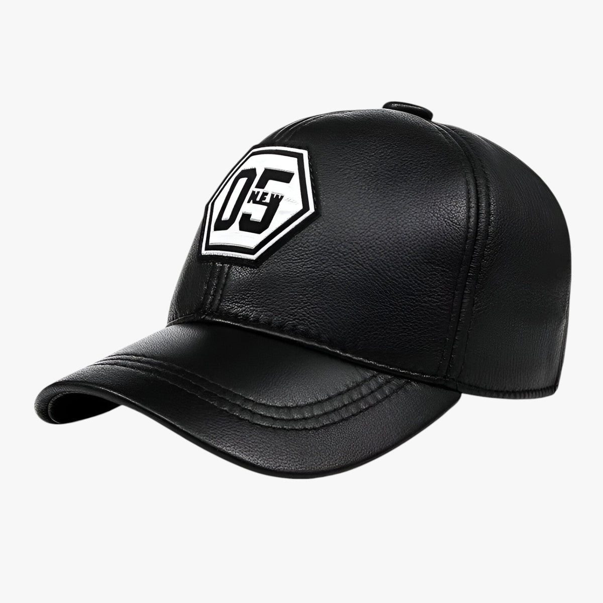 Embroidered Faux Leather Cap with Wide Brim for Sun Protection