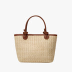 Natural Woven Rattan-Look Shoulder Bag with Rope Knots