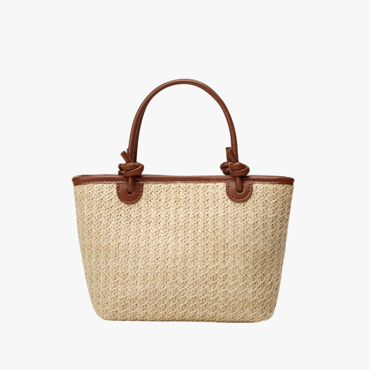 Natural Woven Rattan-Look Shoulder Bag with Rope Knots