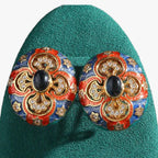 Vintage Gold-Tone Earrings with Enamel Detail