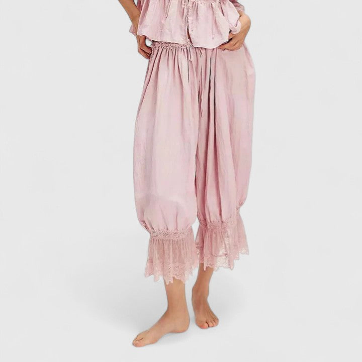 Patchwork Lace Pattern Trousers with Relaxed Fit