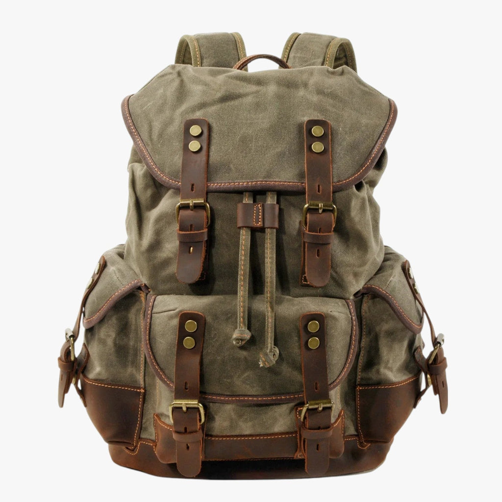 Canvas and Faux Leather Hiking Backpack with Padded Straps