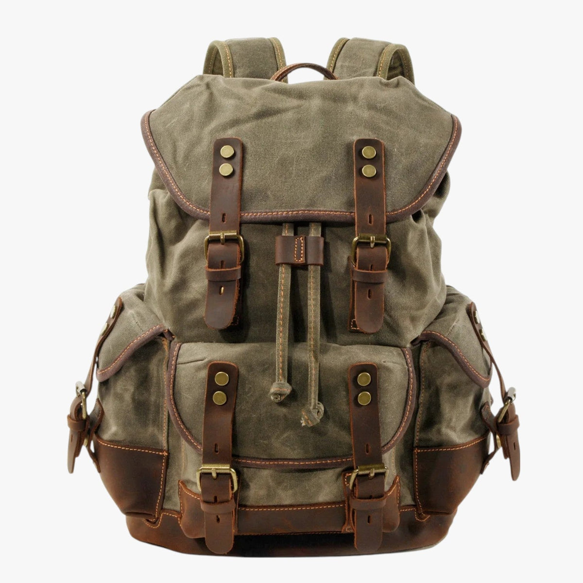 Canvas and Faux Leather Hiking Backpack with Padded Straps